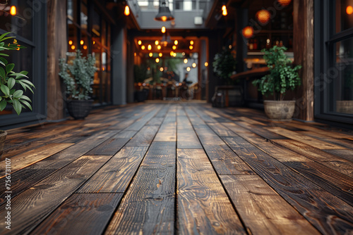 Rustic Wooden Floor of a Chic Industrial Cafe