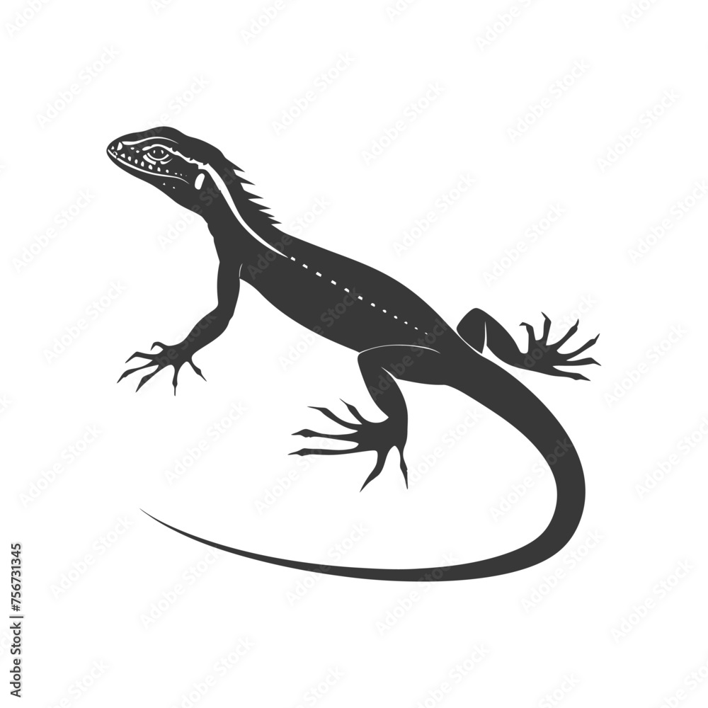 Naklejka premium Silhouette lizard animal black color only full body