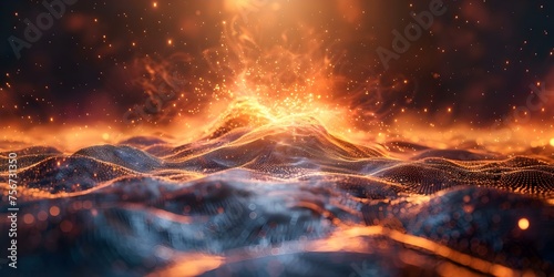 Energetic Fusion: Glowing Wave Interacting with Abstract Particles. Concept Abstract Particles, Glowing Wave, Energetic Fusion © Ян Заболотний