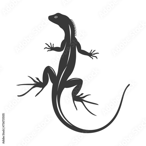 Silhouette lizard animal black color only full body