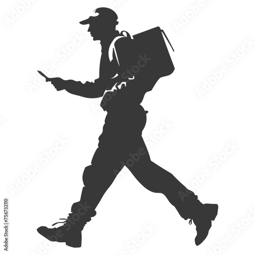 Silhouette mailman in action black color only full body