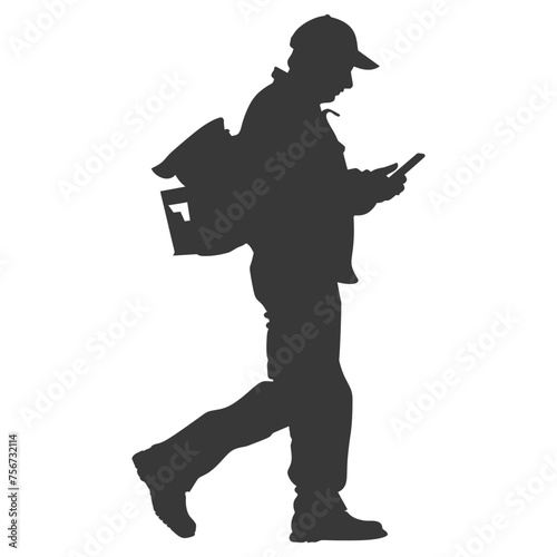 Silhouette mailman in action black color only full body