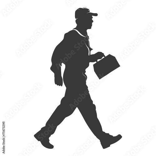 Silhouette mailman in action black color only full body