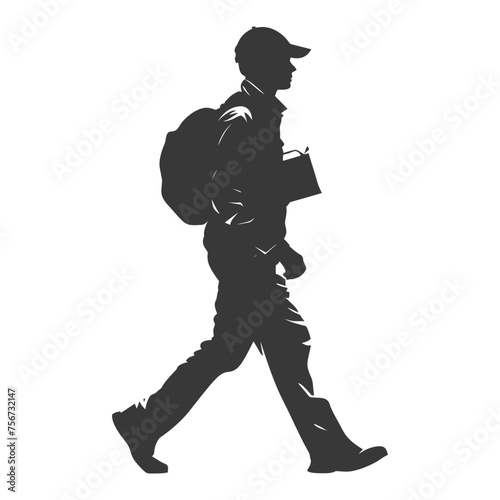 Silhouette mailman in action black color only full body