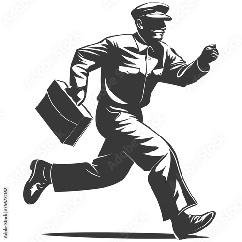 Silhouette mailman in action black color only full body