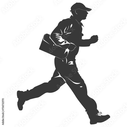 Silhouette mailman in action black color only full body