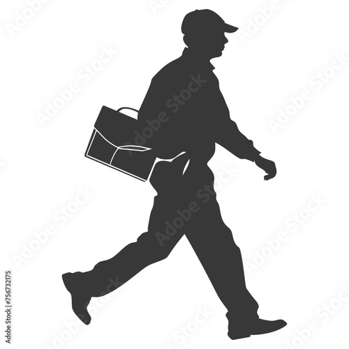 Silhouette mailman in action black color only full body