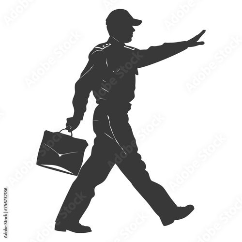 Silhouette mailman in action black color only full body