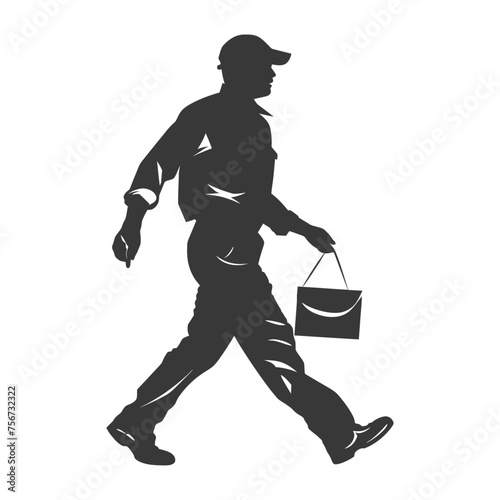 Silhouette mailman in action black color only full body