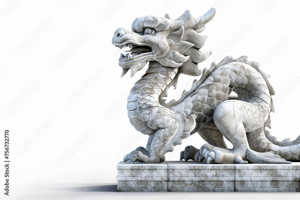 A guardian dragon, statuesque and vigilant, stands at the entrance of an ancient temple.