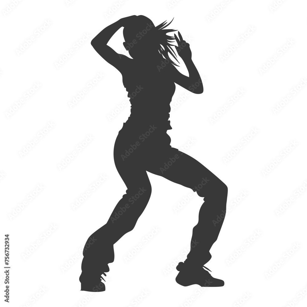 Silhouette person dancing in action black color only