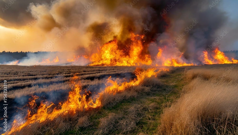 A wildfire is aggressively consuming a field filled with dry grass