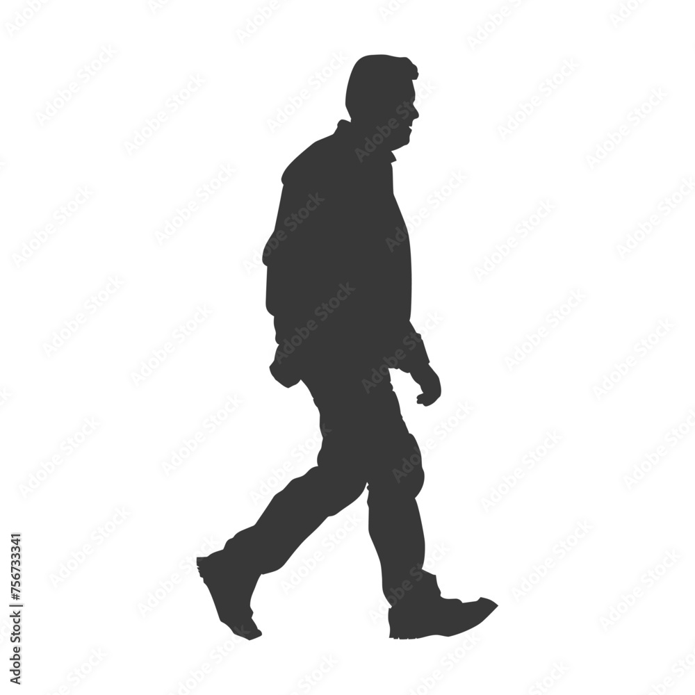 Silhouette person walking in action black color only Silhouette person walking in action black color only