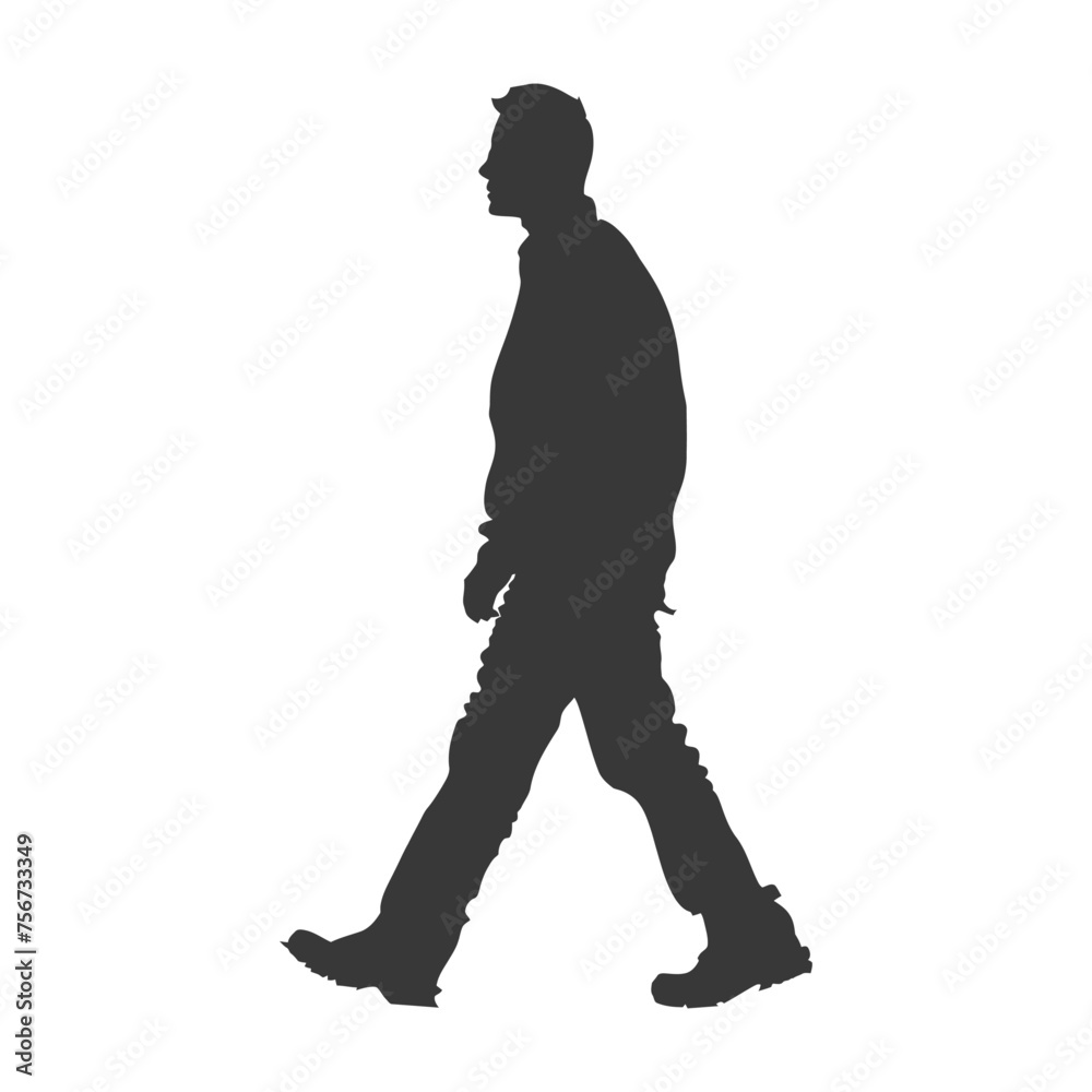 Silhouette person walking in action black color only Silhouette person walking in action black color only