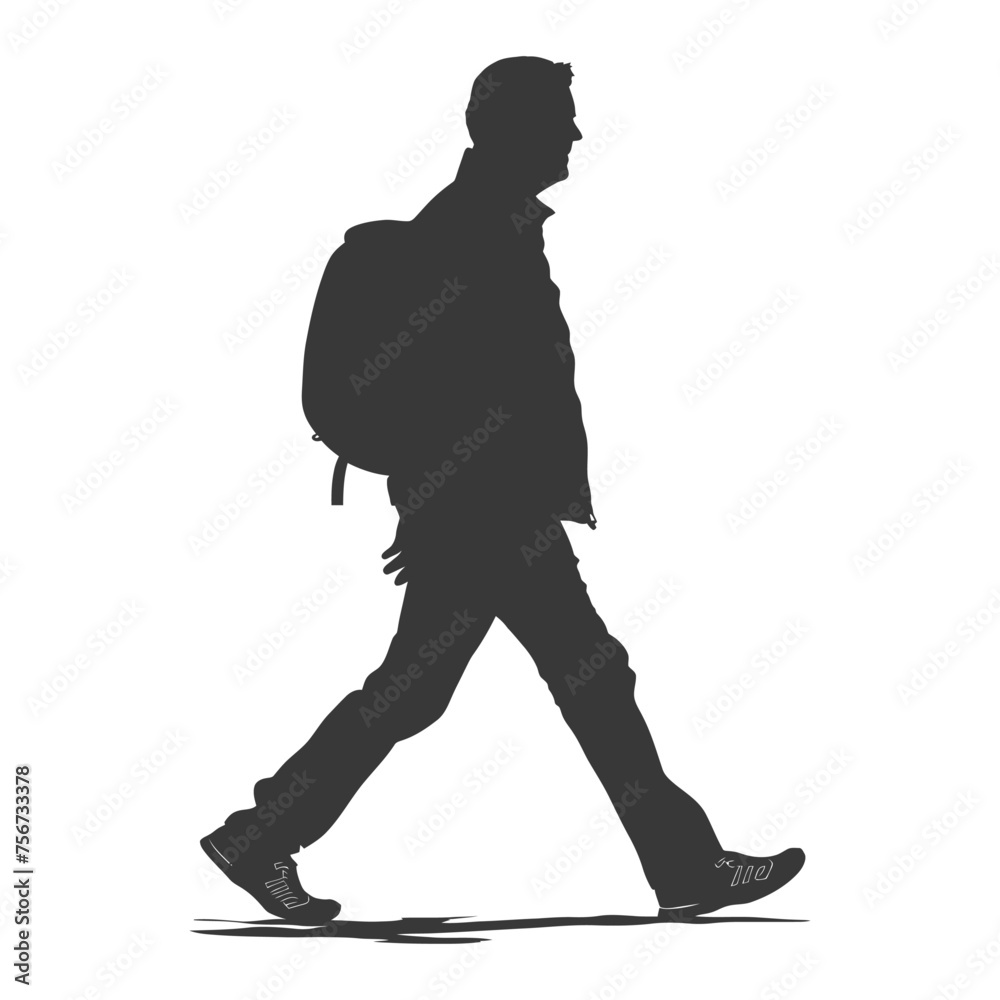 Silhouette person walking in action black color only Silhouette person walking in action black color only