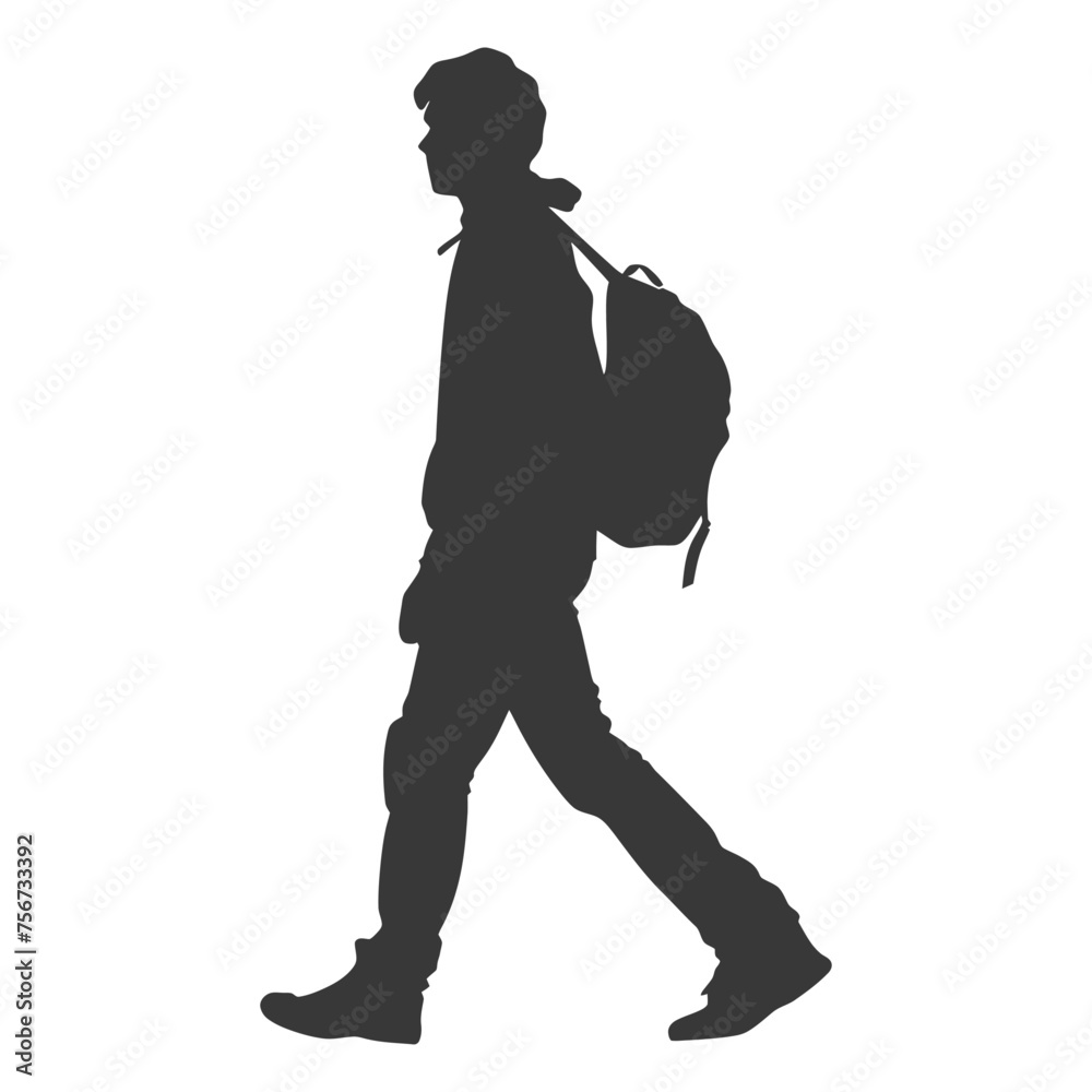 Silhouette person walking in action black color only