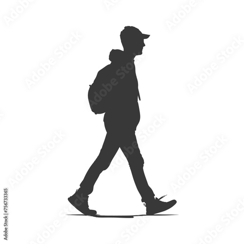 Silhouette person walking in action black color only