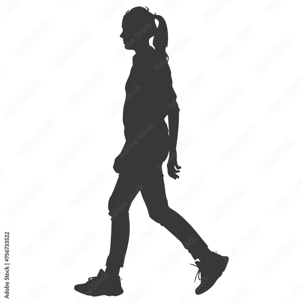 Silhouette person women walking in action black color only