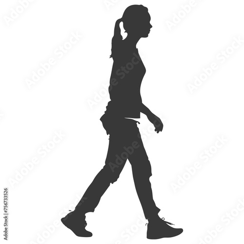 Silhouette person women walking in action black color only