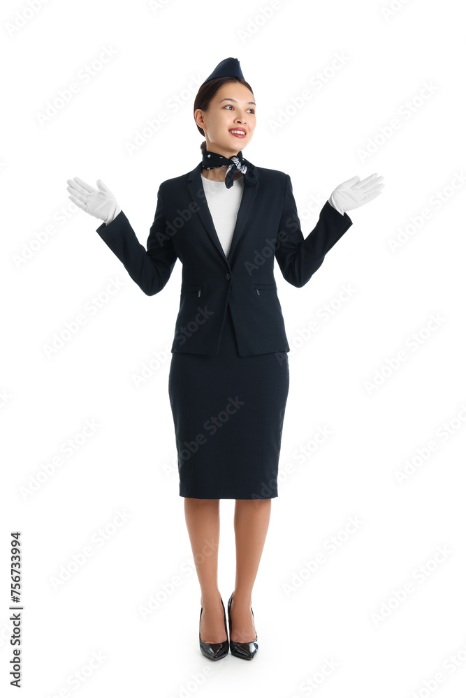 Beautiful Asian stewardess on white background Beautiful Asian stewardess on white background
