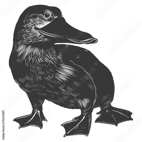 Silhouette platypus animal black color only full body