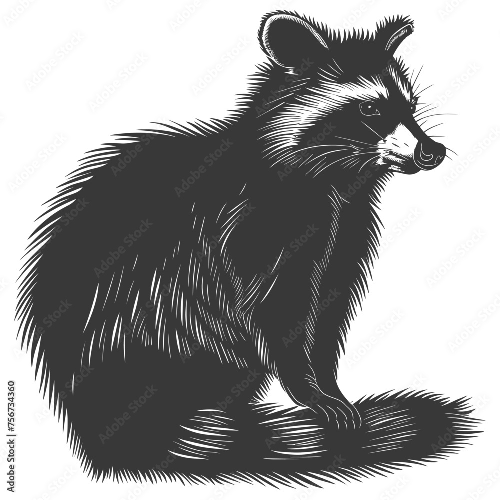 Obraz premium Silhouette Raccoon Animal black color only full body