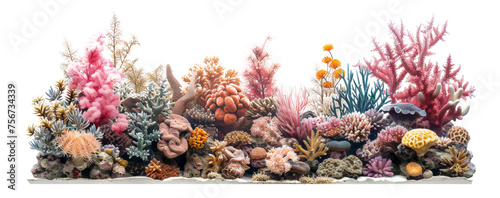 Diverse and colorful coral reef ecosystem underwater landscape  cut out - stock png.