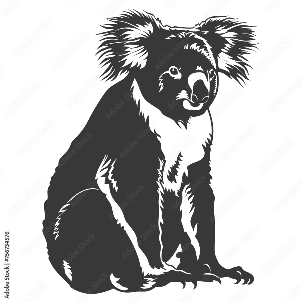 Obraz premium Silhouette koala animal black color only full body 