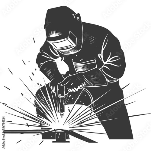 Silhouette welder in action black color only full body