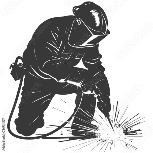 Silhouette welder in action black color only full body