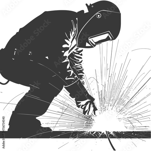 Silhouette welder in action black color only full body