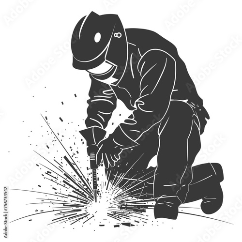 Silhouette welder in action black color only full body
