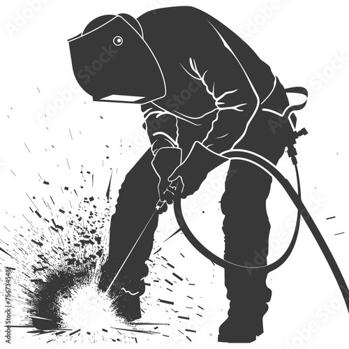Silhouette welder in action black color only full body