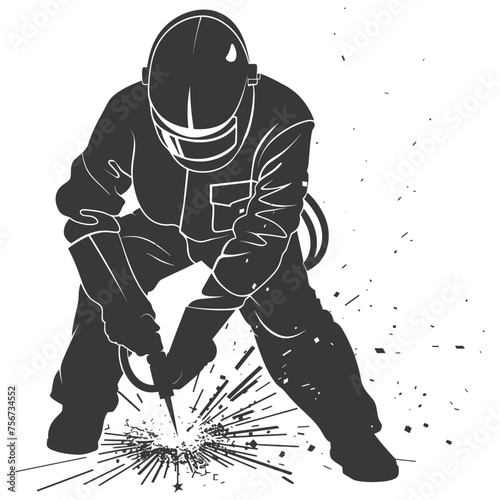 Silhouette welder in action black color only full body