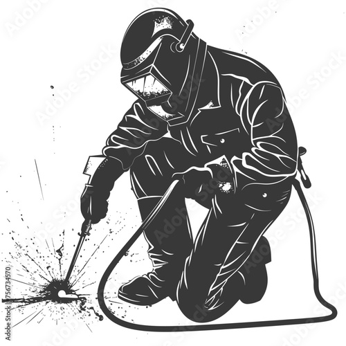 Silhouette welder in action black color only full body
