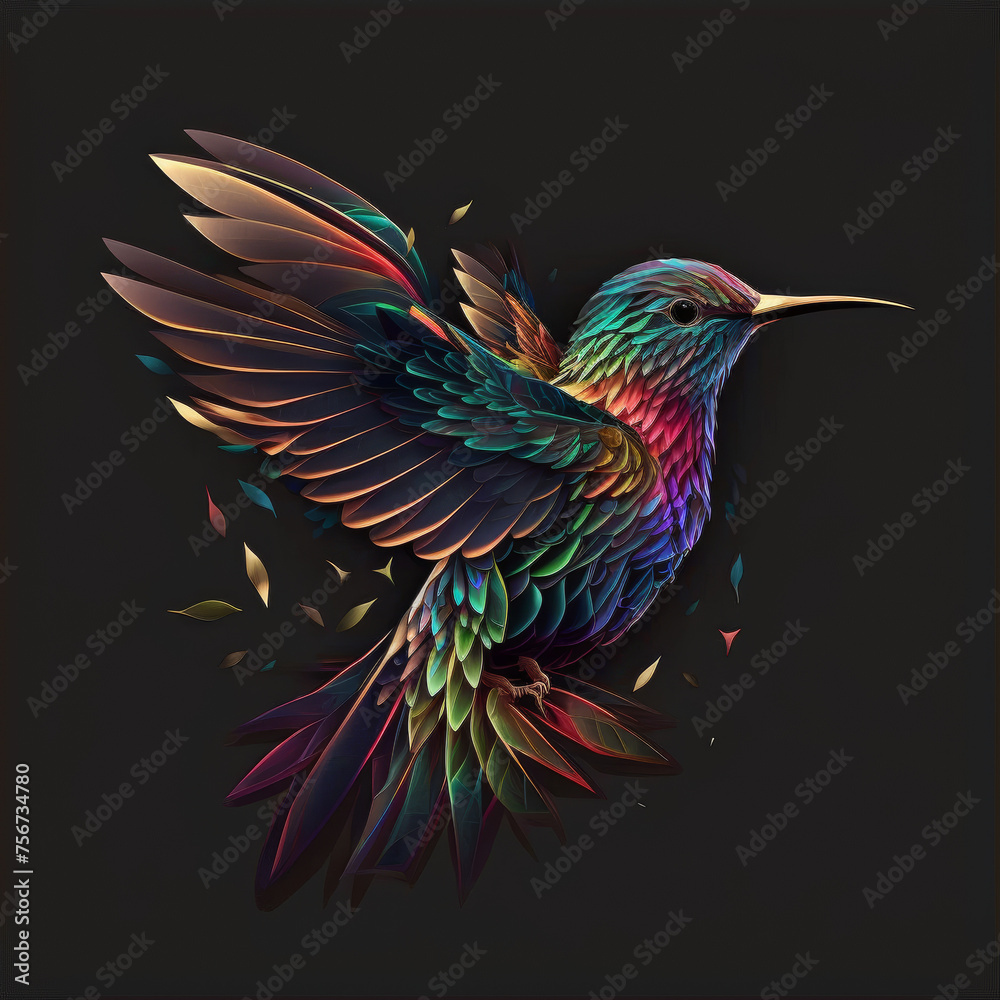 Obraz premium flat logo of colorful humming bird on a black background