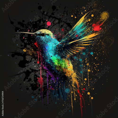 logo of colorful humming bird on a black background ::1 spray paint