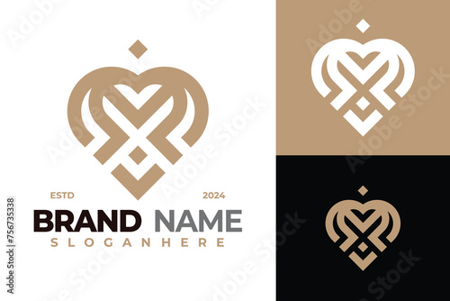 Elegant Letter M Heart Logo design vector symbol icon illustration