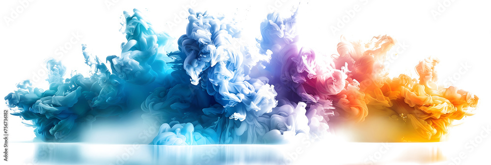Neon green and blue color explosion on transparent background.