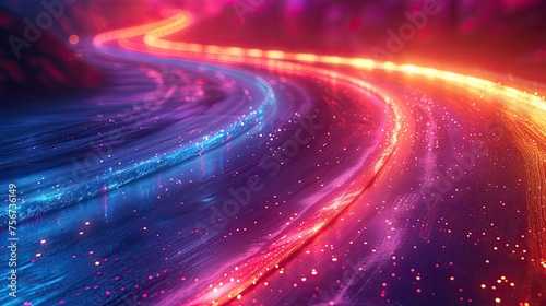 Close up 3d render. Abstract fantastic neon background. Colorful speedway lines. Glowing energy stream power jet