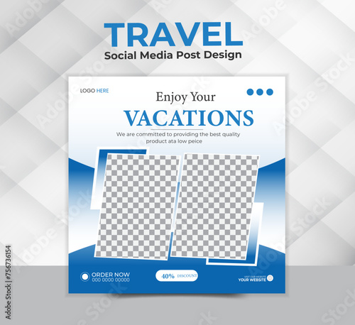 Marketing social media postings for tours, travel, and tourism through the use of a trip design banner template