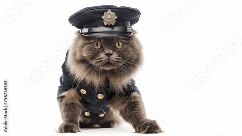 cat, British Longhair Cat in police uniform