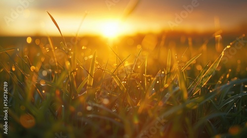 Beautiful sunset over a field of grass, suitable for nature backgrounds