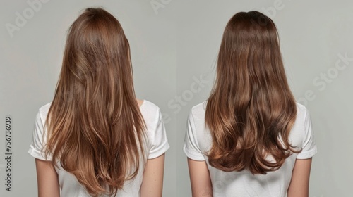 Transformation of a woman's hair from long to short. Suitable for beauty salon promotions