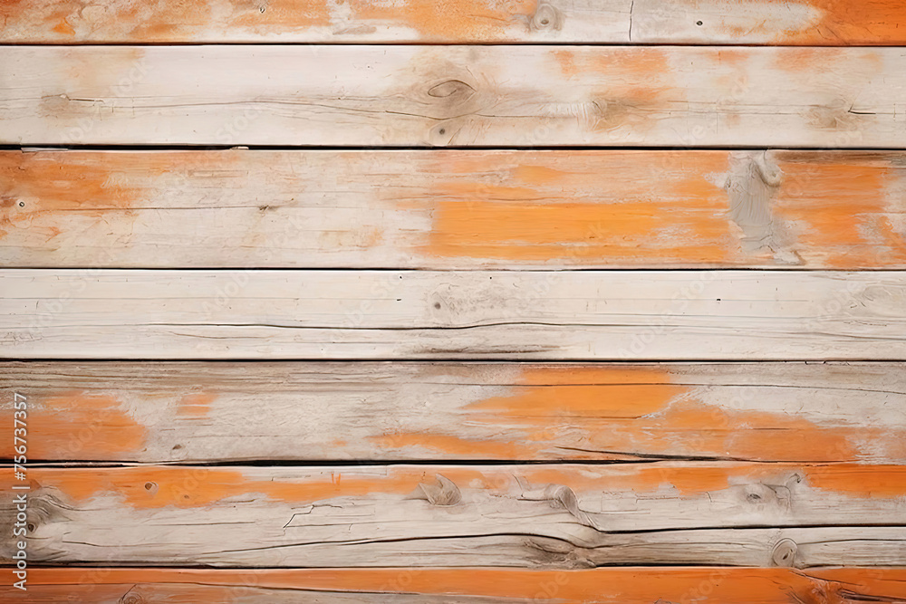 Naklejka premium orange and brown and white and painted used outdoor weathered wood wall wooden plank board texture background
