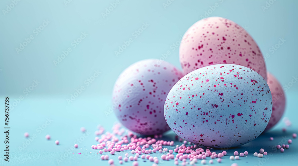 Easter background in pastel colors with candies in the shape of eggs.