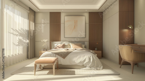 Modern elegant bedroom interior with natural light