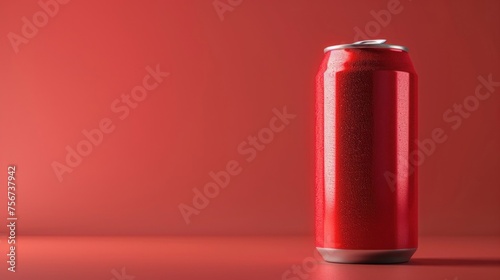 A can of soda on a bright red background, perfect for advertising or food and beverage concepts