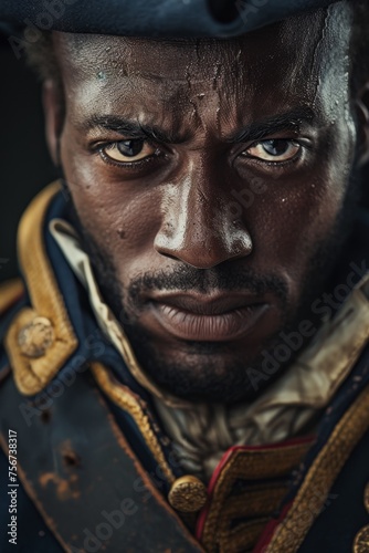 A close-up portrait of an African-looking pirate. The African Pirate