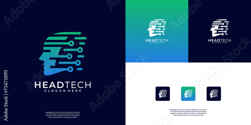 Abstract smart head human technology logo. Symbol for high innovation, artificial intelligence, digital people, future tech sophisticated, and etc.